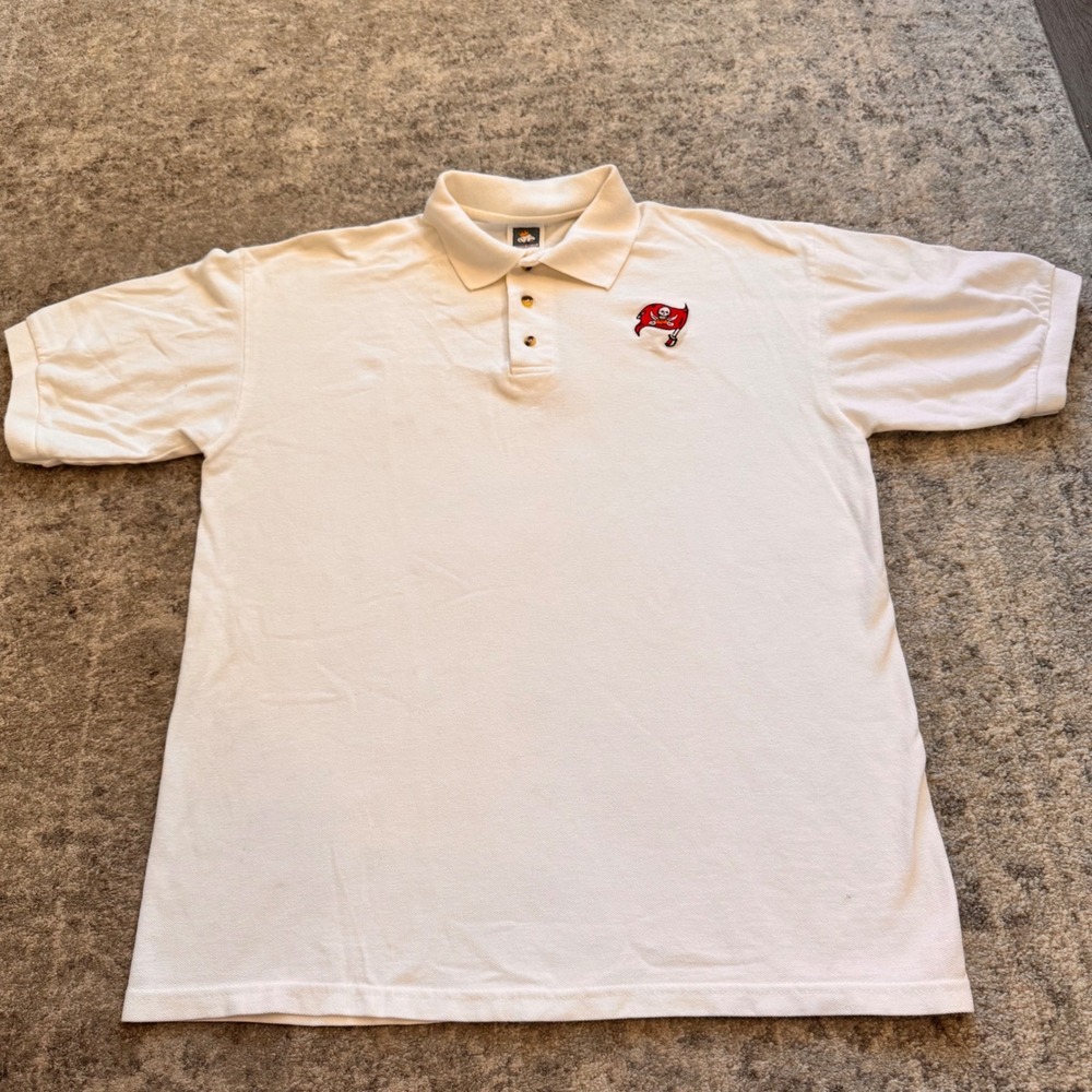 Cotton Deluxe Tampa Bay Buccaneers Flag Logo White Polo Shirt Large NFL Football